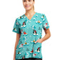 Women's 3-Pocket V-Neck Printed Scrub Top