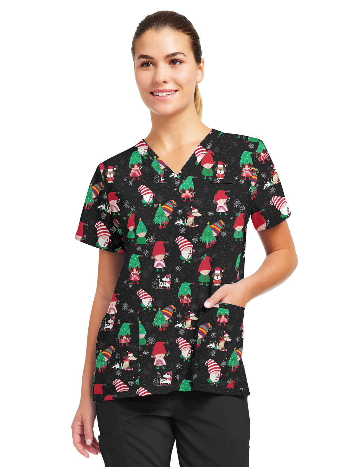 Women's 3-Pocket V-Neck Printed Top