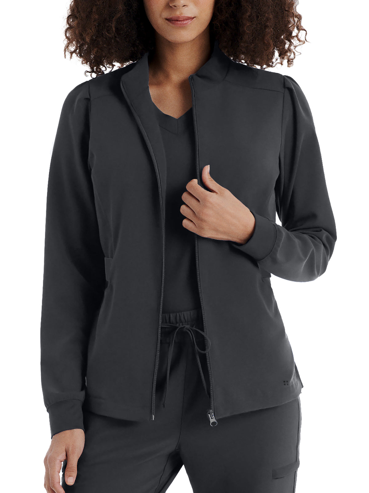 Women's 2-Pocket Mock Neck Zip-Front Scrub Jacket