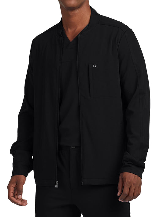 Men's 3-Pocket Mock Neck Knit Cuffs Scrub Jacket