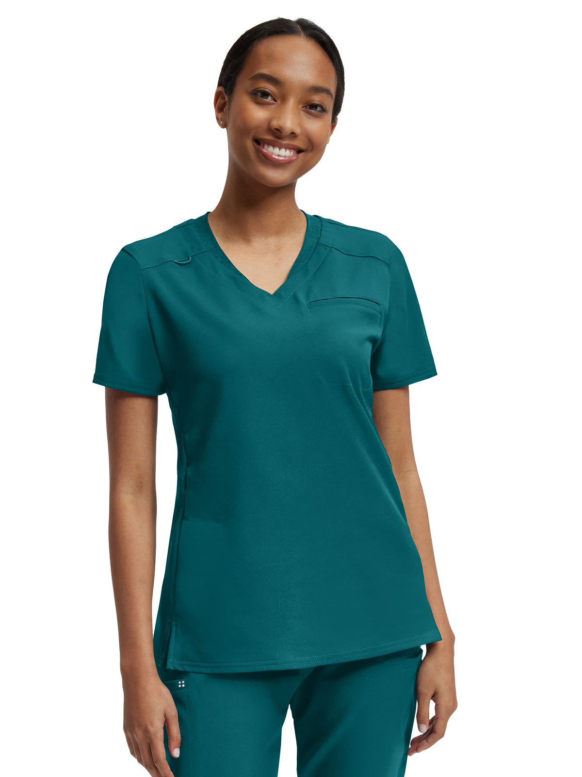 Women's Two-Pocket Knit Collar V-Neck Top - WT119 - Caribbean