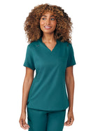 Women's Two-Pocket Knit Collar V-Neck Top - WT119 - Fern