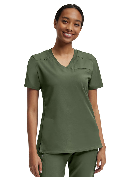 Women's Knit Collar V-Neck Scrub Top