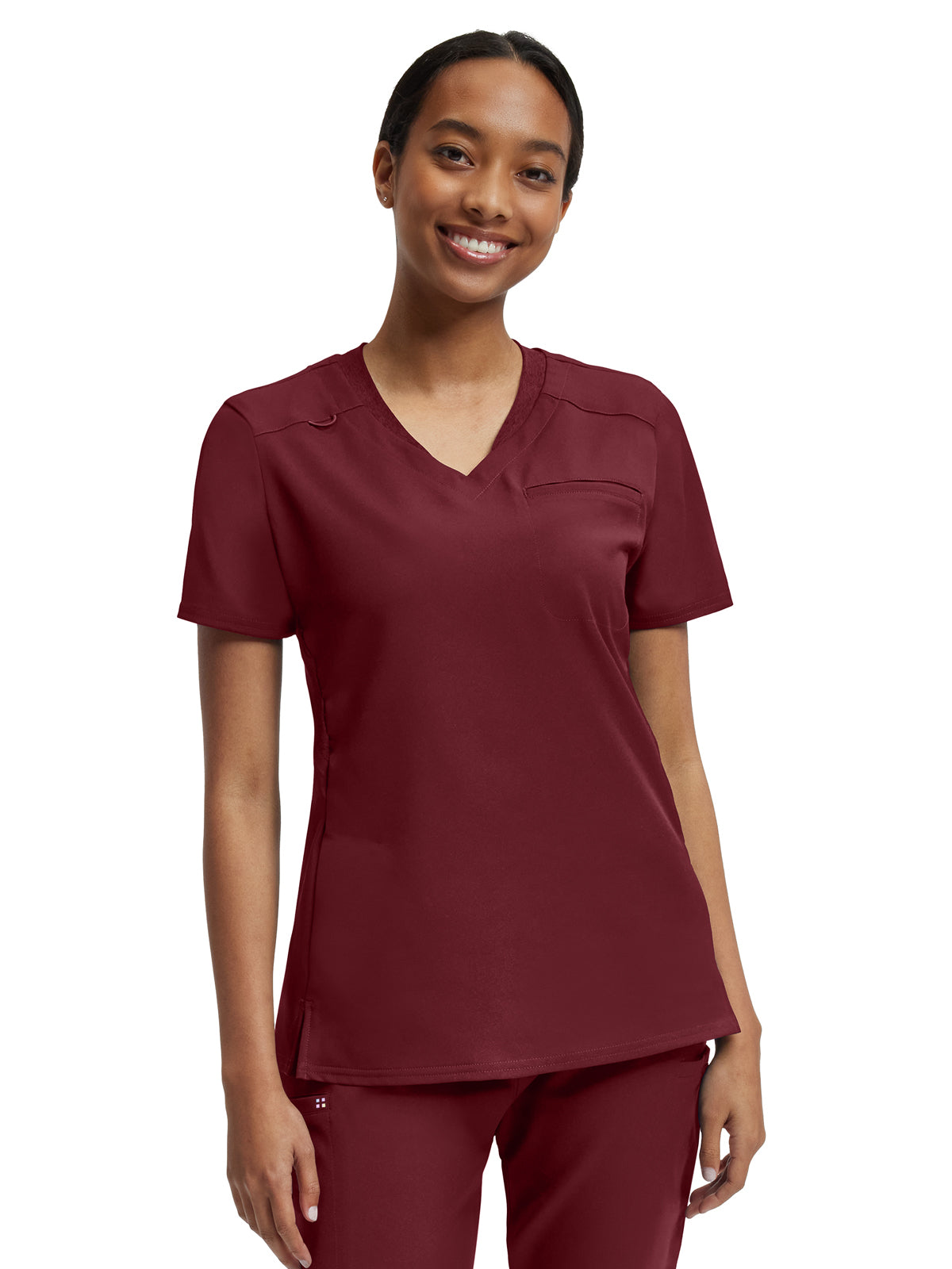Women's Two-Pocket Knit Collar V-Neck Top - WT119 - Wine