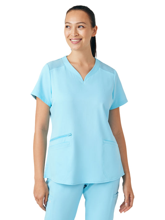 Women's Three-Pocket Curved V-Neckline Top - WT121 - Island Blue