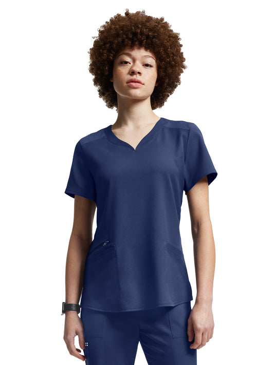 Women's Three-Pocket Curved V-Neckline Top - WT121 - Navy