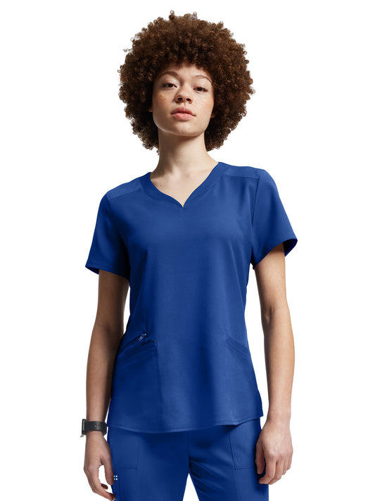 Women's Three-Pocket Curved V-Neckline Top - WT121 - Royal